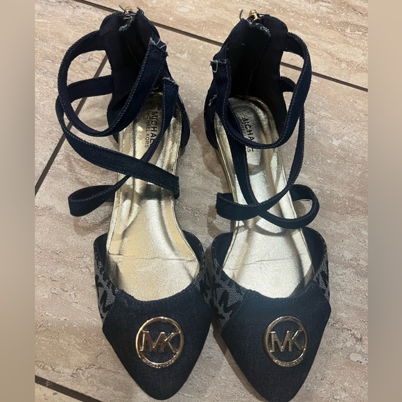 Michael Kors Denim monogram cut out flats, size 1 - Picture 1 of 5